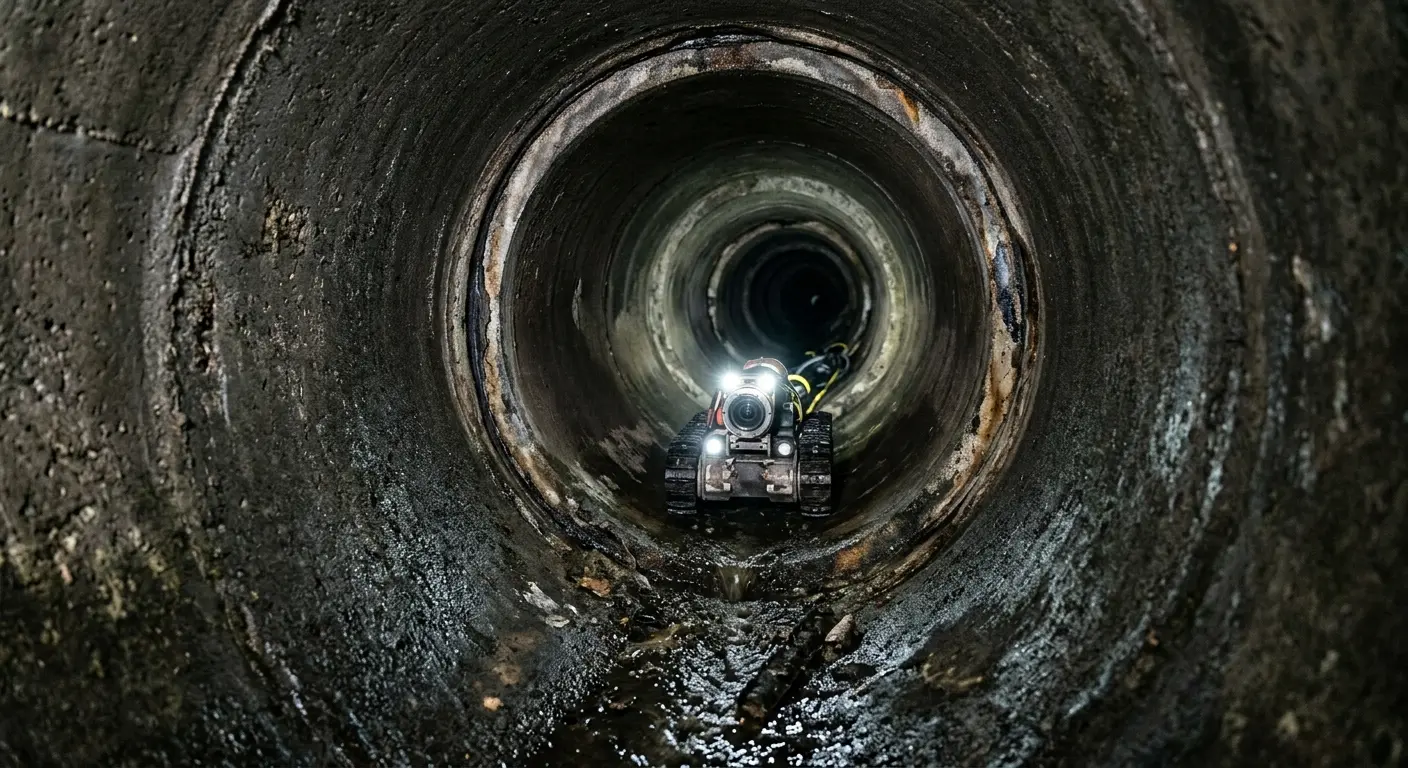 Robotic sewer camera inspecting pipe interior for Drain Snake Service in Mequon